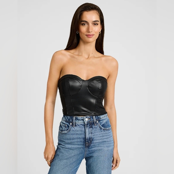 Express Tops - NWT Express Faux Leather Strapless Bustier Top - Black